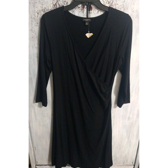 Talbots V-neck Knee-length 3/4 Sleeve Dress Mp Black Boho Classic Grunge Goth - Picture 1 of 10
